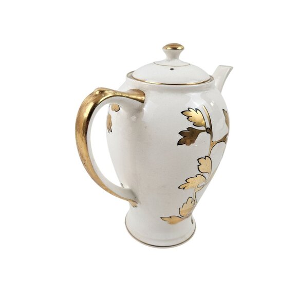 Vintage Royle Kenwood Lidded Teapot Empire England Porcelain Gold Leaf Design - Picture 3 of 9